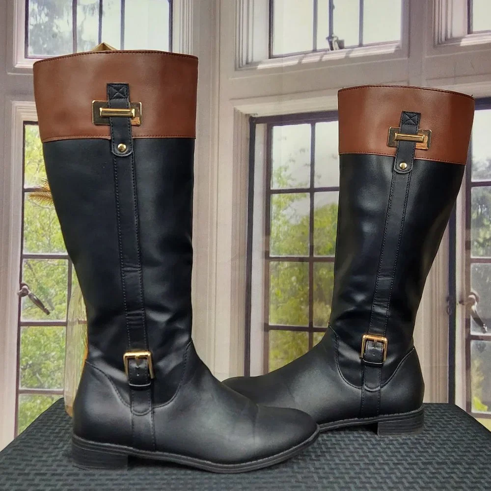 KAREN SCOTT DELIEE 2 FAUX LEATHER KNEE HIGH RIDING BOOTS
